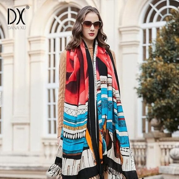 DANA XU Accessories - DANA XU 100% Merino Wool Shawl Wrap – Large Winter Pashmina Scarf Poncho
